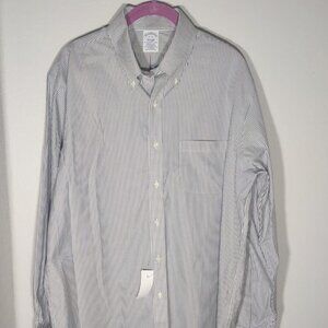 Brooks Brothers Non-Iron Stretch Gray & White Stripe Oxford Regular Fit 16/34